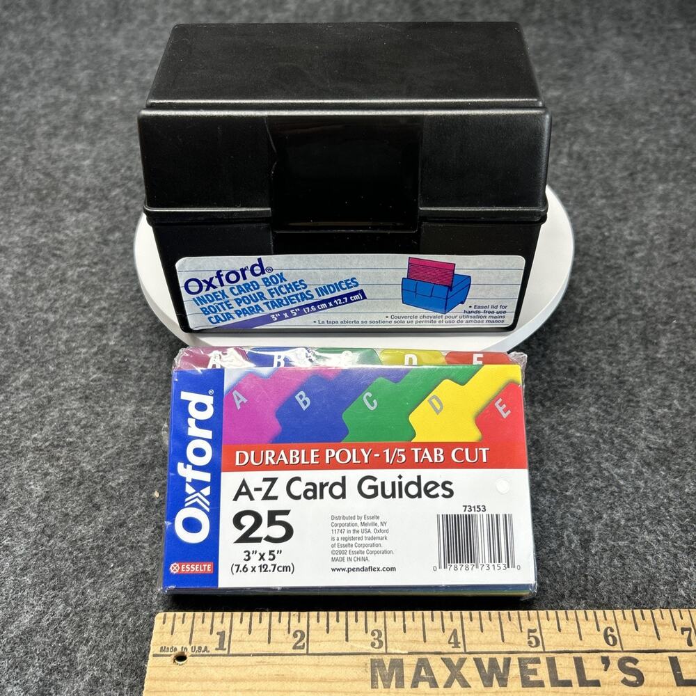 Vintage Oxford 3x5 Index Card Box Bundle Poly A-Z Dividers Black Plastic 1996